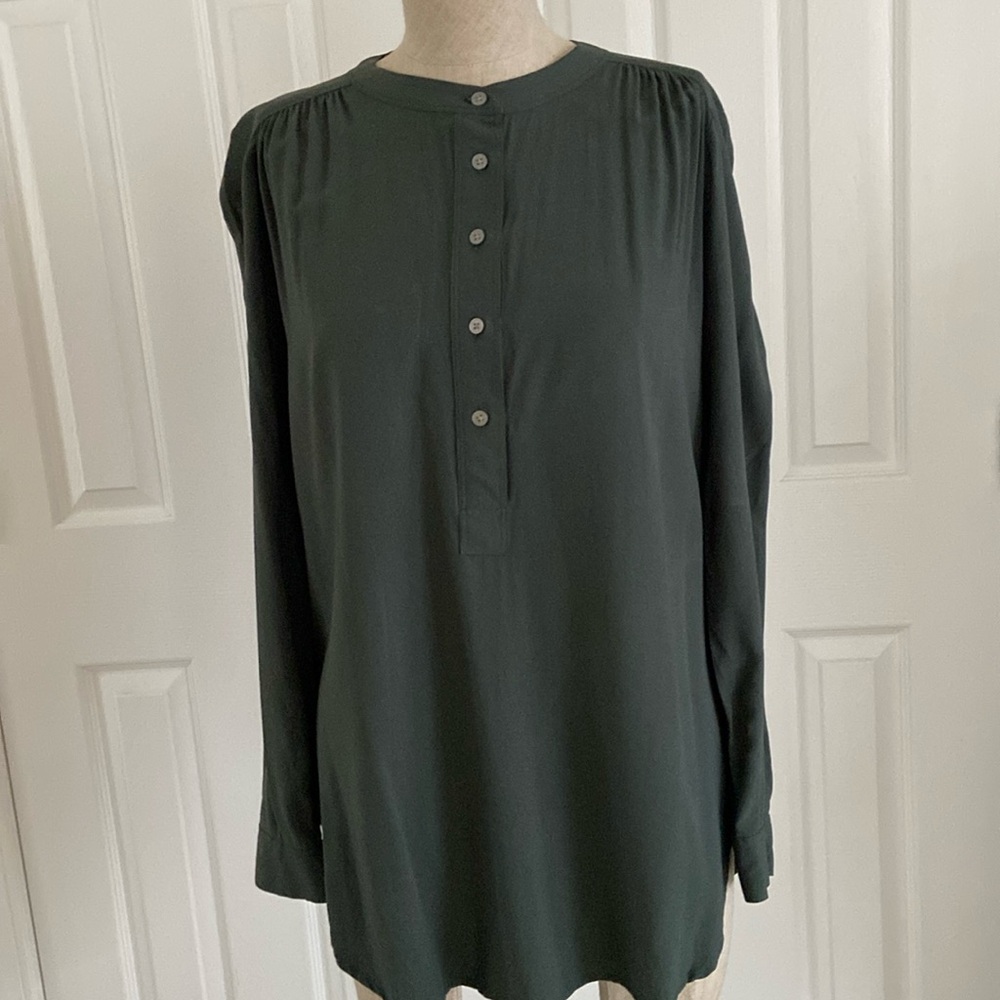 Loft Forest Green Long Sleeve Women’s Button Down Front Blouse